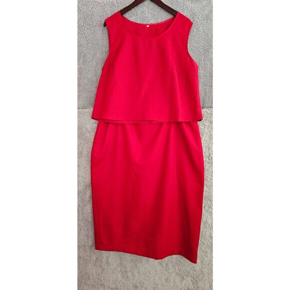 Ben Marc 3 Piece Formal RED Jacket Top & Skirt Church Suit Lace Trim Lined 16 - Picture 3 of 6